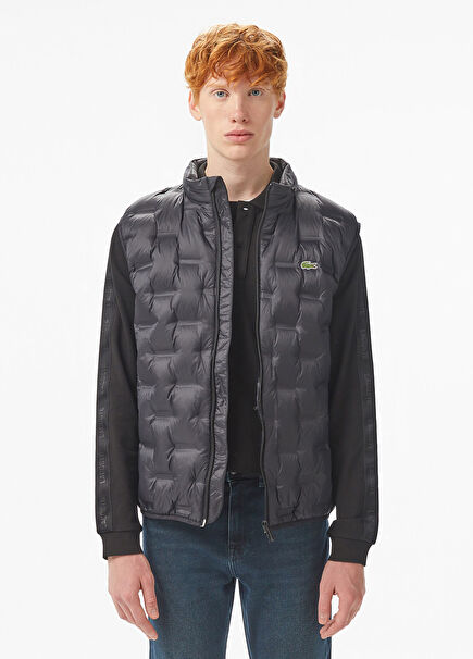 Siyah Kapitone Dik Yaka Erkek Yelek