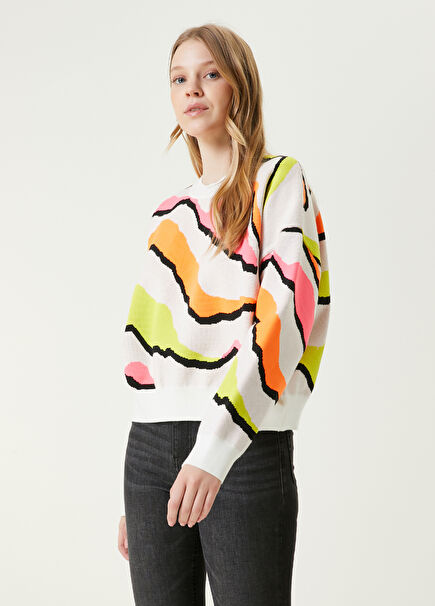 Ekru Neon Zebra Jakarlı Kazak
