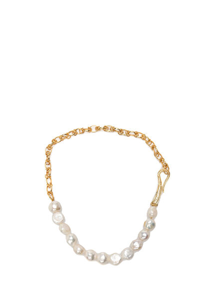 Gold White Baroque Pearl Women's Silver Necklace