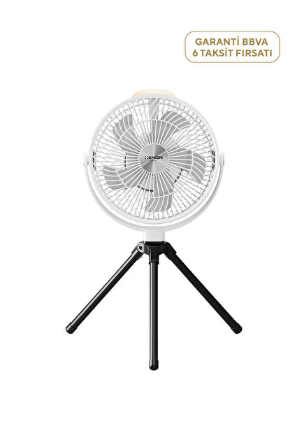 Lighted White Portable Camping Fan with Battery Tripod 8000 mAh X7434