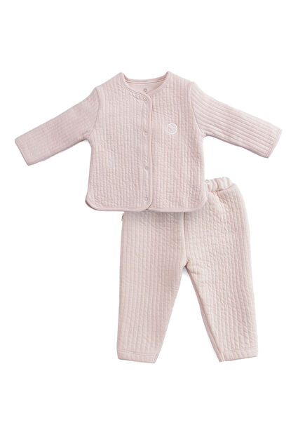 Pembe Kapitone Ceket ve Pantolon Kız Bebek 2'li Set