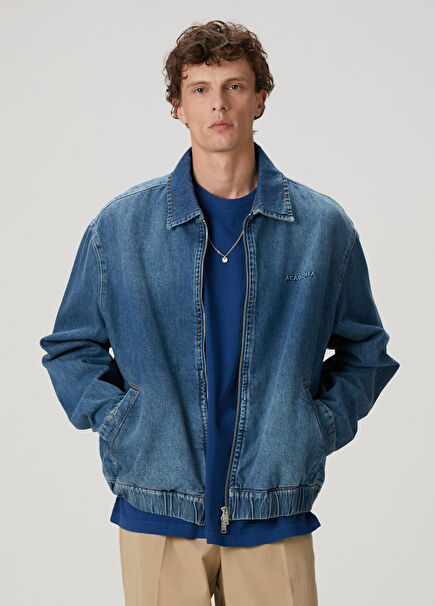 Mavi Logo Nakışlı Denim Bomber Ceket