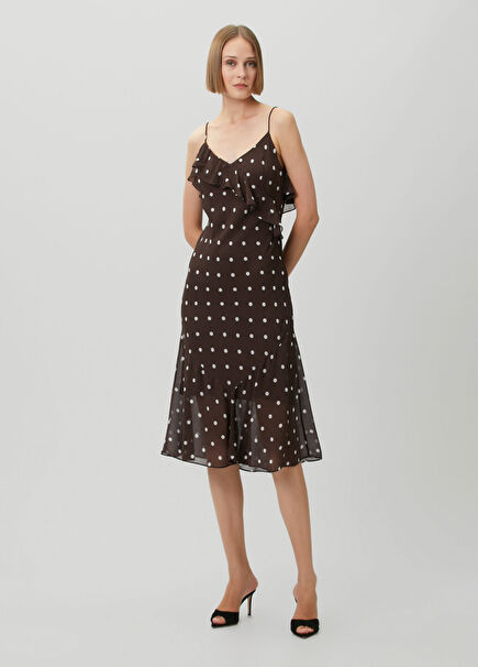 Brown Polka Dot Midi Dress