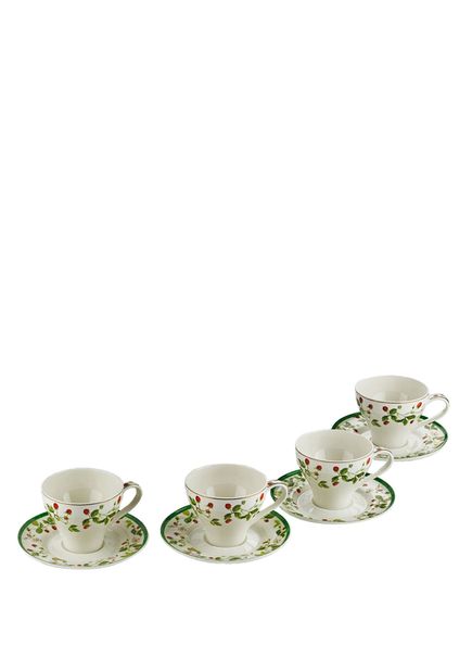 Blassom Bone Renkli Porselen 4’lü Çay Fincanı ve Tabağı Seti