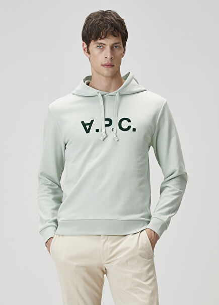 Aqua Green Hooded Logo Printed Sweatshirt