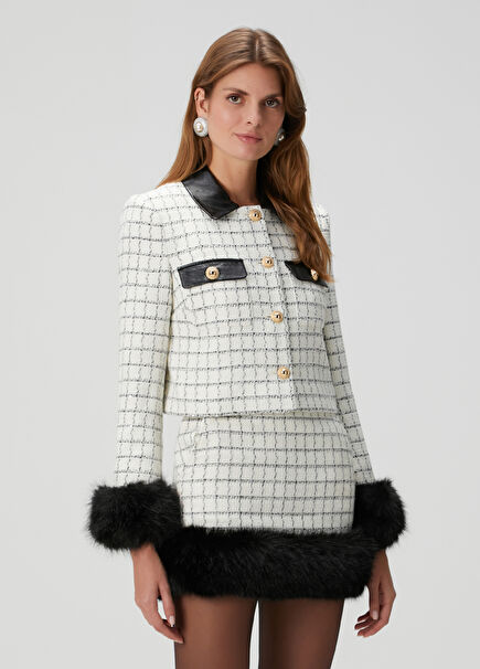 Off White Checkered Tweed Jacket