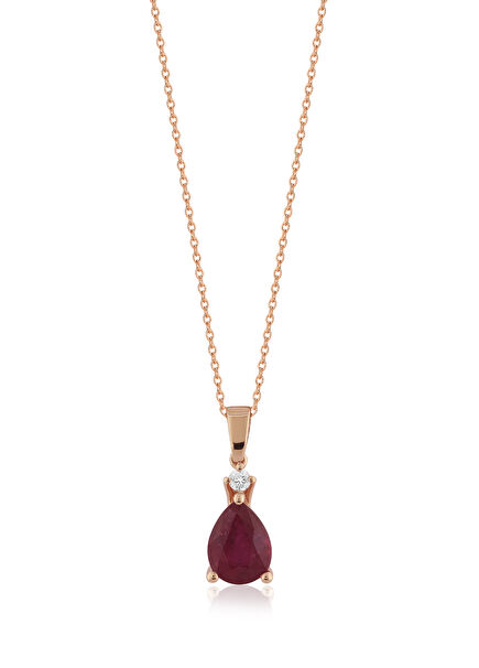 Ruby Women's Necklace with 14K Rose Gold Diamonds