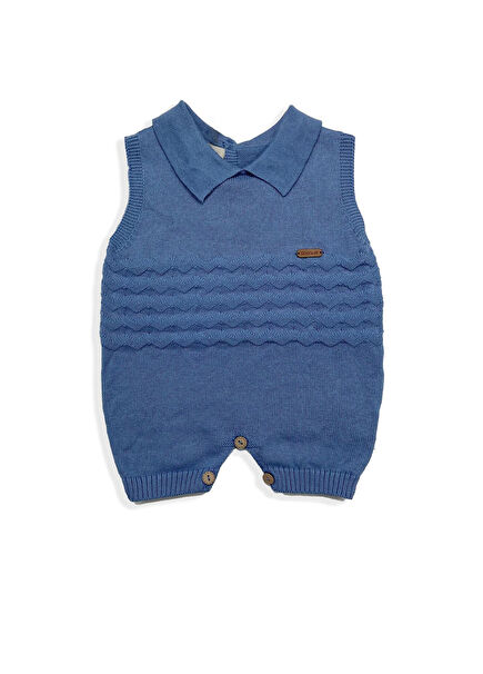 Organik Pamuk Zikzaklı İndigo Erkek Bebek Şort Tulum