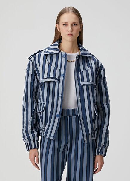 Blue Striped Cut Out Jacket