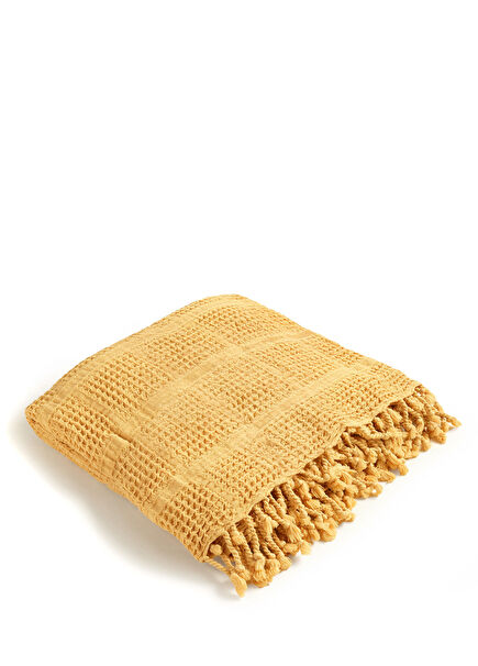 Solid Sarı Tencel Pamuk Tek Kişilik Pike 160 x 220 cm