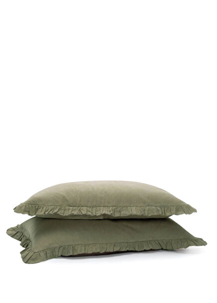 Frill Khaki Linen Set of 2 Pillowcases