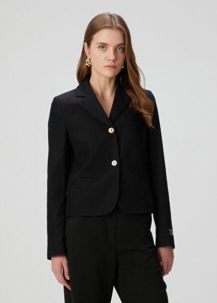 Siyah Boxy Crop Gabardin Blazer
