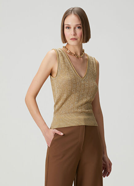 Gold Glitter Textured Tank Top