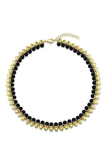 Diana 18 Ayar Altın Kaplama Siyah İnci Kadın Kolye