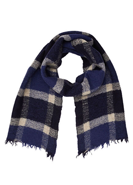 Lacivert Desenli Yün Şal