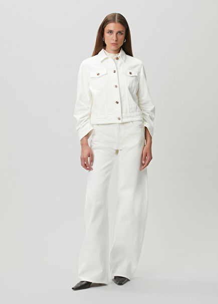 Beyaz Wide Leg Jean Pantolon