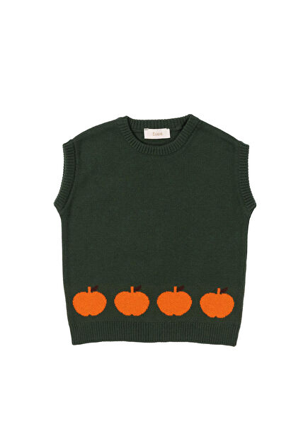 Apple Garden Apple Patterned Dark Green Unisex Children's Knitwear Sweater