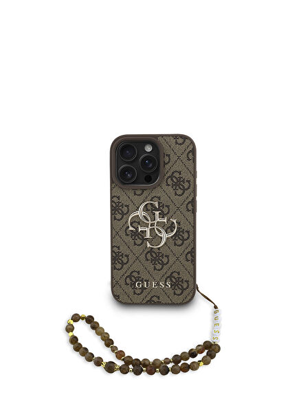 iPhone 16 Pro Max Magsafe Compatible Brown Leather Wrist Strap Drawstring Phone Case with Logo