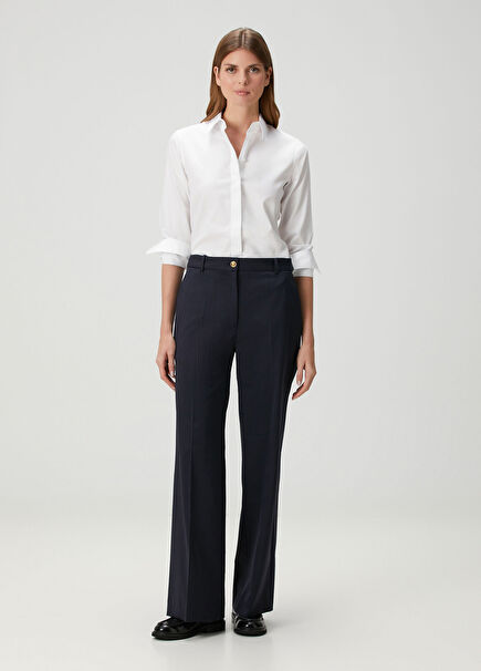 Theaneau Navy Blue Striped Wool Trousers
