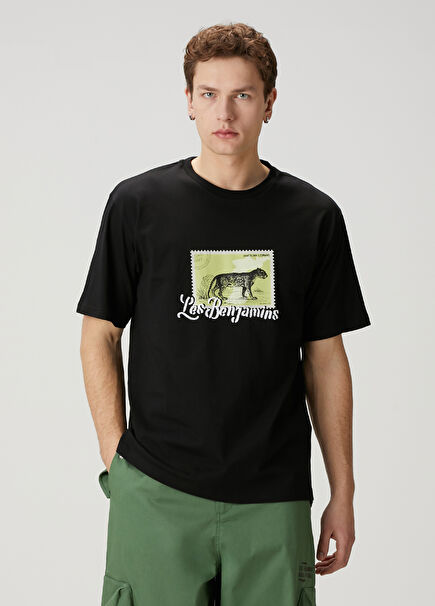 Relaxed Black Leopard Printed T-Shirt