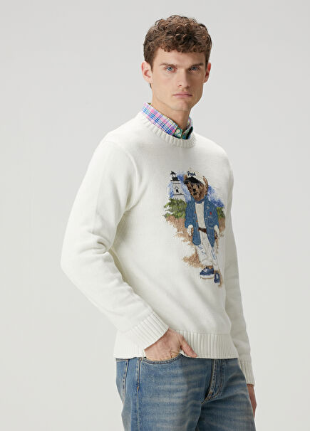 Ecru Teddy Bear Jacquard Sweater