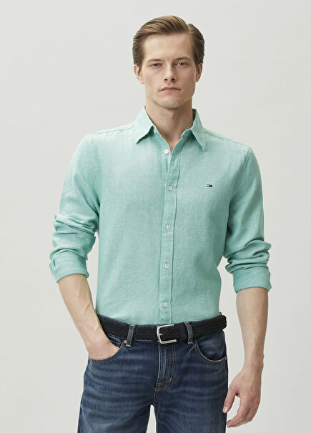 Regular Fit Green Linen Shirt