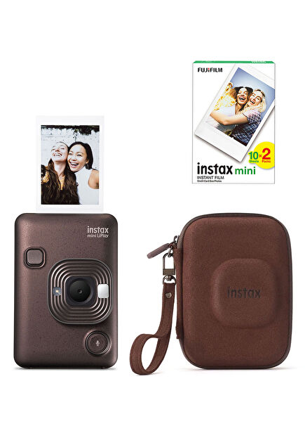 Instax Mini LiPlay Deep Bronze Şipşak Fotoğraf Makinesi 20'li Film ve Çanta Hediye Seti