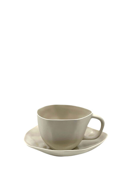 Beige Ceramic Tea Cup and Saucer