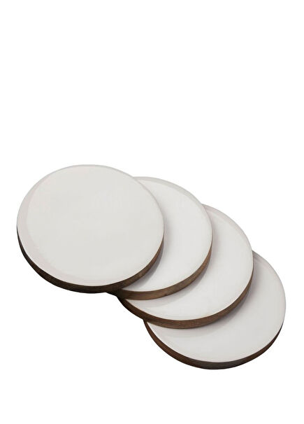 Mango Wooden White Set of 4 Round Coasters