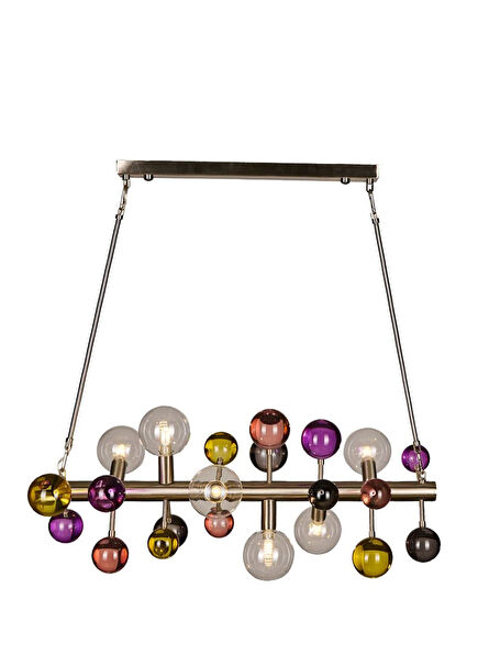 Bubble Metal Matte Chrome Multicolor Clear Glass Detailed Horizontal Pendant Chandelier