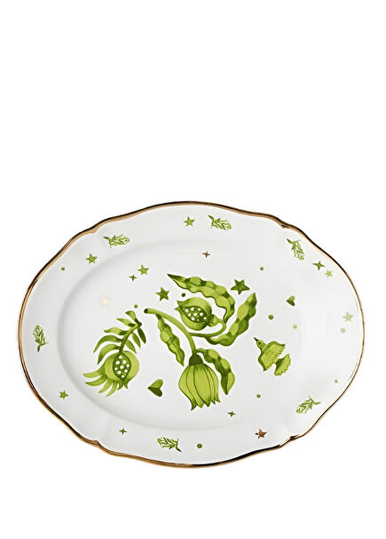 Eden Gold Detailed Patterned Porcelain Oval Serving Plate 34 cm