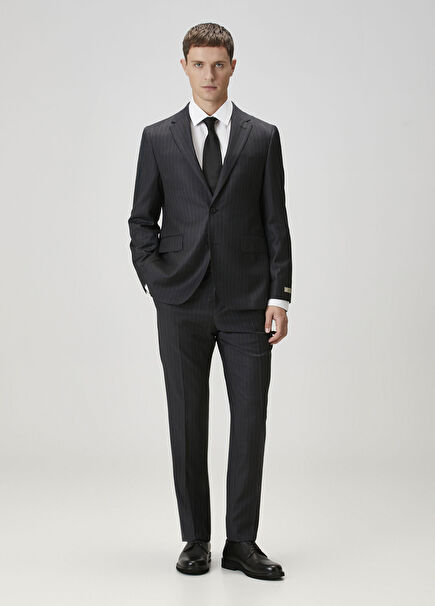 Drop 7 Füme Çizgi Desenli Yün Takım Elbise