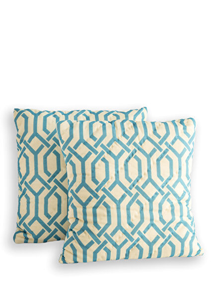 Lotus Light Blue Geometric Patterned 2-Piece Decorative Pillowcase