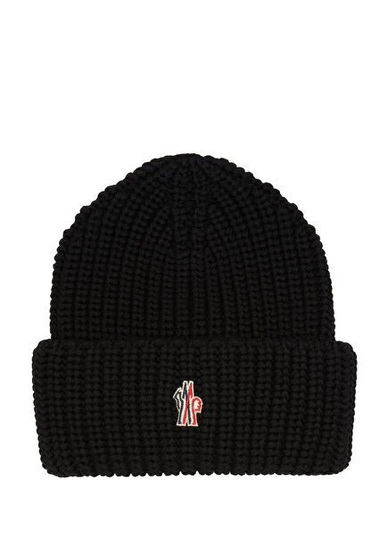 Siyah logo Nakışlı Erkek Yün Bere