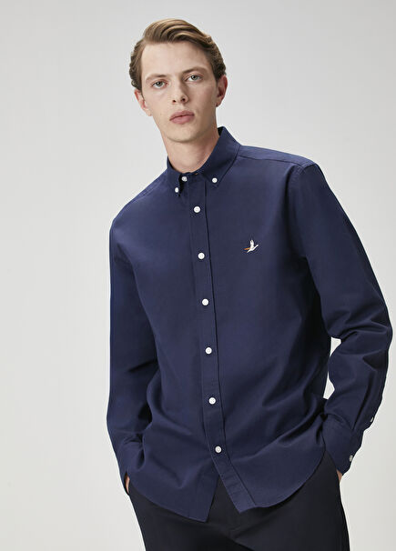 Comfort Fit Lacivert Gabardin Doku Gömlek