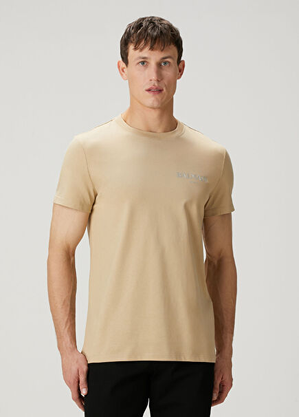 Bej Logo Nakışlı T-shirt
