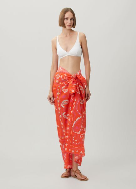 Turuncu Baskılı Pareo Şal