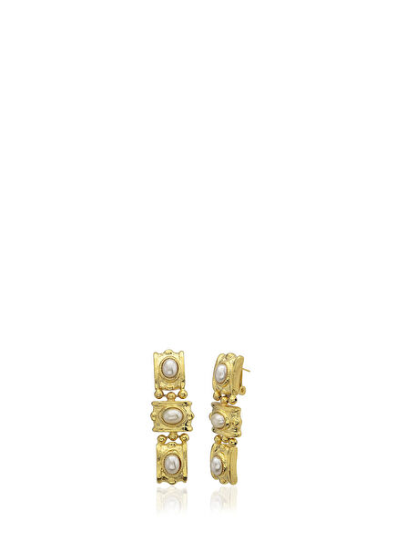 Helen Line Pearl 24 Karat Gold Women's Earrings