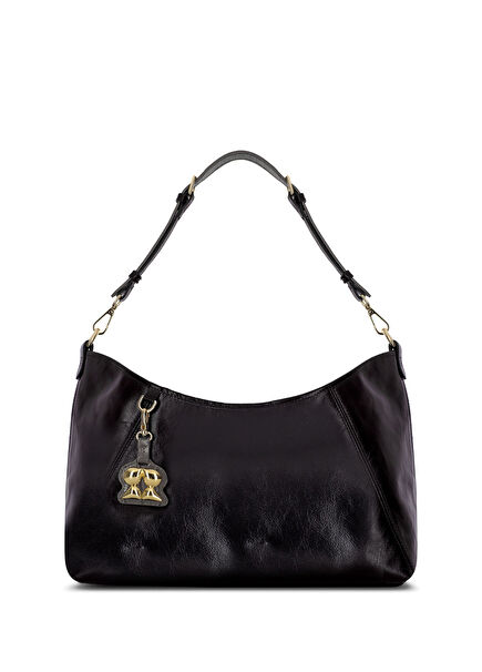 Elan Siyah Kadın Deri Omuz Çantası