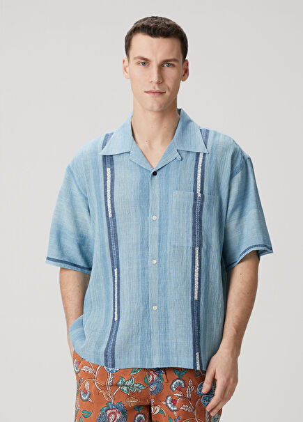 Rohit Mavi Çizgi Desenli Kısa Kollu Gömlek