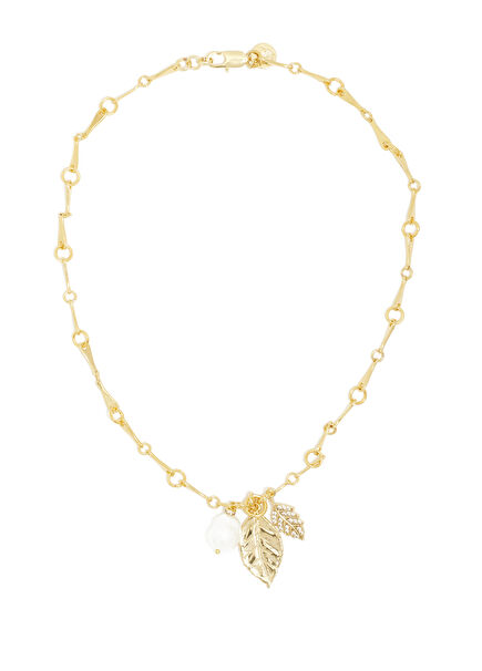 Gold Leaf Detailed Women's Long Necklace