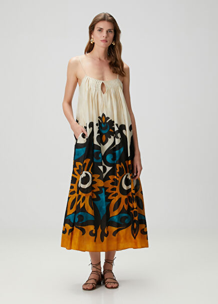 Cream Patterned Midi Beach Dress