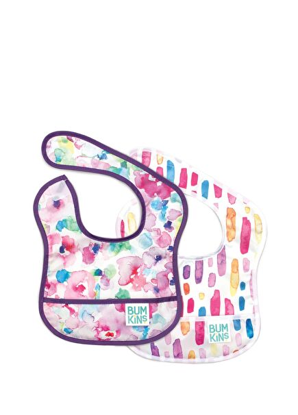 Watercolor & Brush Strokes Kız Bebek 2'li Başlangıç Mama Önlüğü