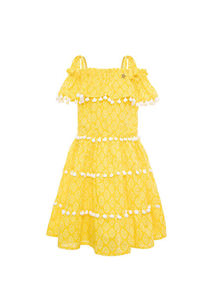 Sarı Desenli Kız Çocuk Elbise