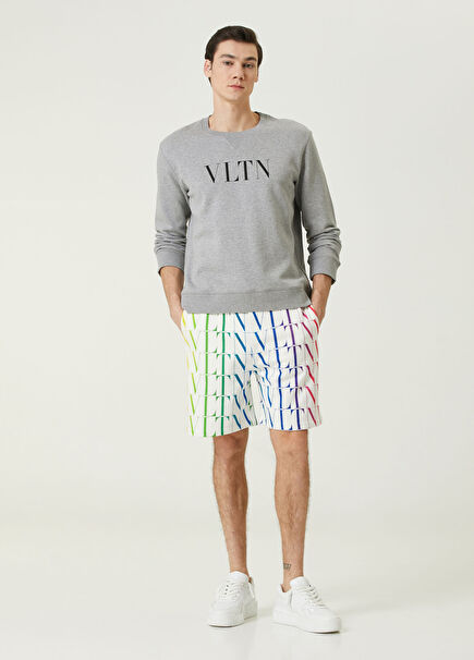 Bermuda With A White Waistband And A Colorful Logo