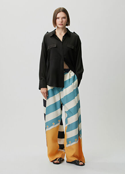 Colorblocked İpek Pantolon