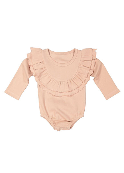Pembe %100 Pamuk Uzun Kollu Volanlı Kız Bebek / Çocuk Body