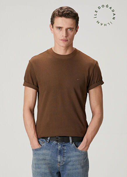 Light Brown Relax Fit Cotton Linen Pique T-Shirt