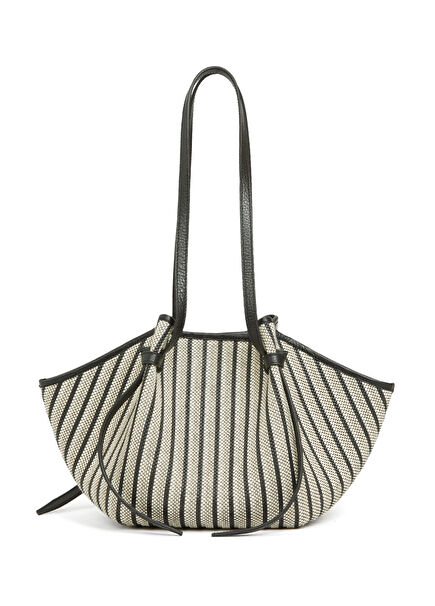 Mochi Black Grey Striped Shopping Bag