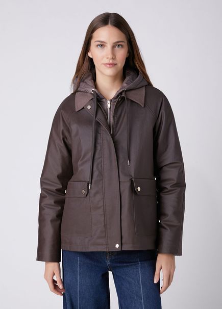 Brown Hooded Double-Layered Jacket